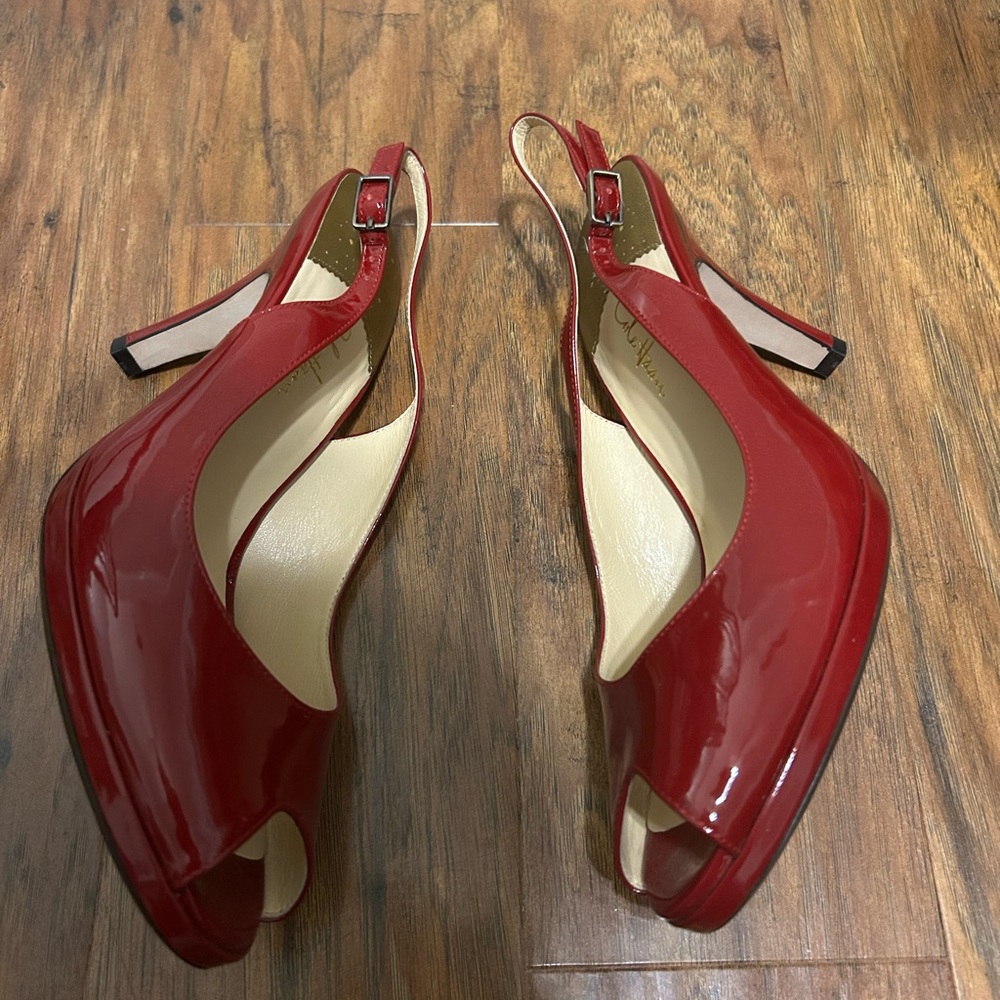 Cole Haan Red Patent Peep Toe Slingback Heels 👠 - Picture 8 of 9